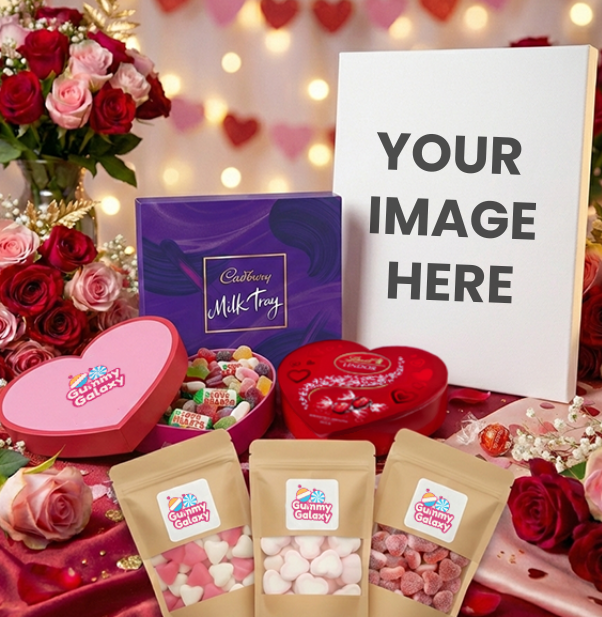 Custom Valentine’s Gift – Your Loved One Surrounded by Sweets & Chocolate