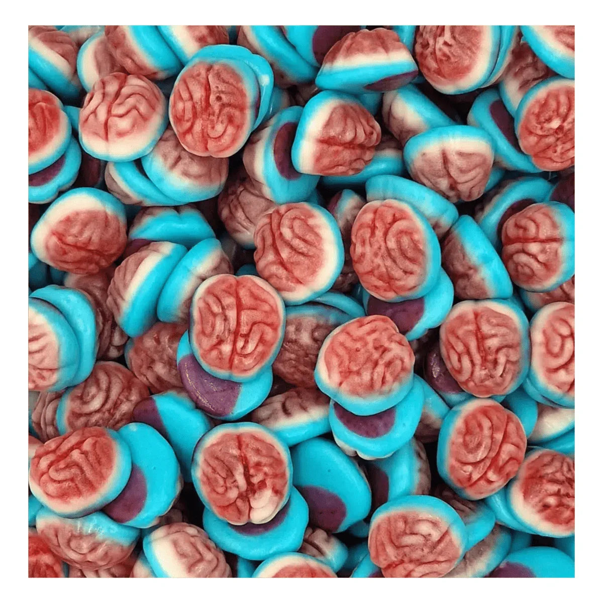 Colorful Gummy Galaxy Jelly Filled Brains, vibrant jelly sweets shaped like brains with a glossy finish, perfect for candy lovers.