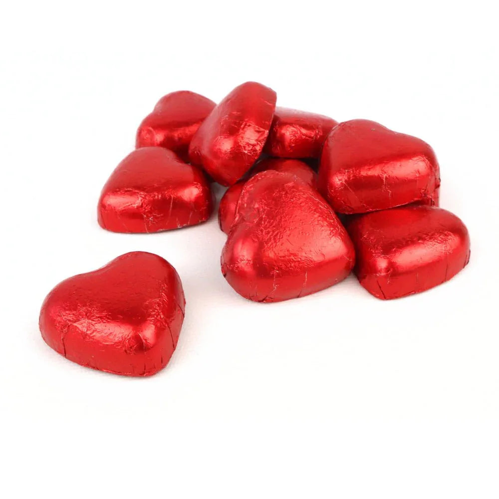 Gummy Galaxy foiled milk chocolate Valentine hearts in colorful wrappers, perfect for gifting on Valentine's Day.