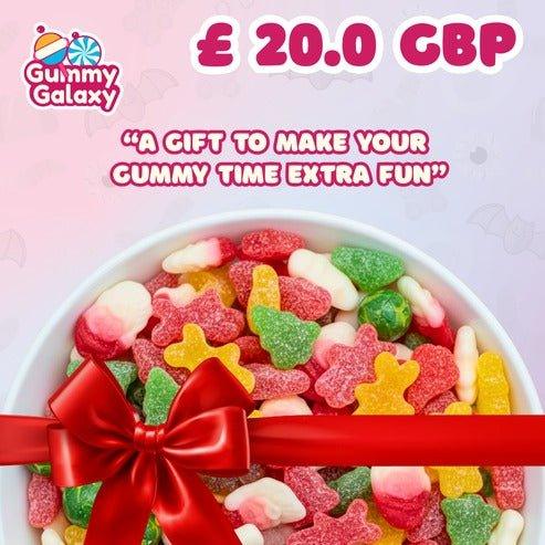 Gummy Galaxy £20 gift card featuring colorful galaxy-themed design and branding, ideal for gifting or personal use.