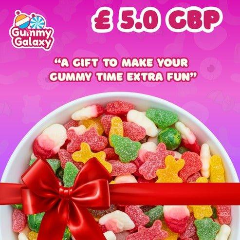 Gummy Galaxy £5 gift card featuring colorful galaxy-themed design and branding, perfect for gifting or use online.