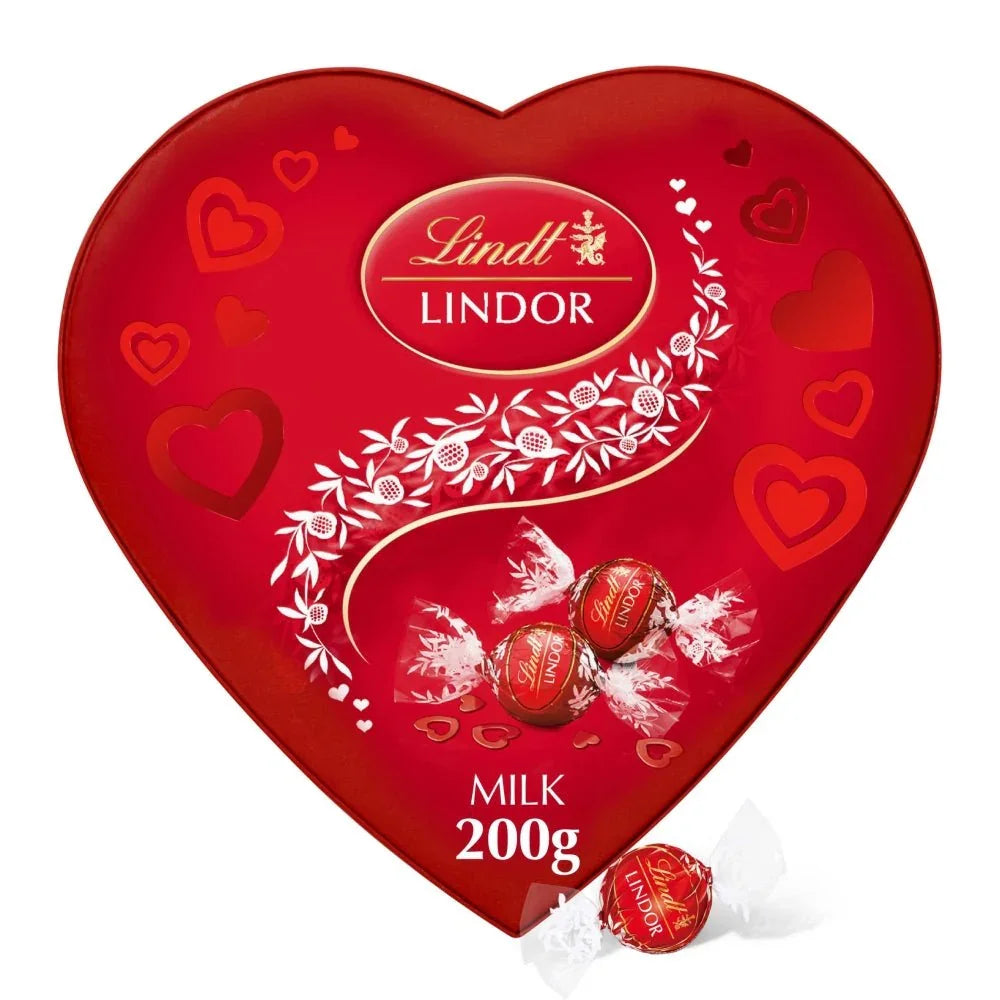 Gummy Galaxy Lindt Lindor Milk Chocolate Heart Gift Box 200g featuring smooth, creamy milk chocolates in a decorative heart-shaped box.