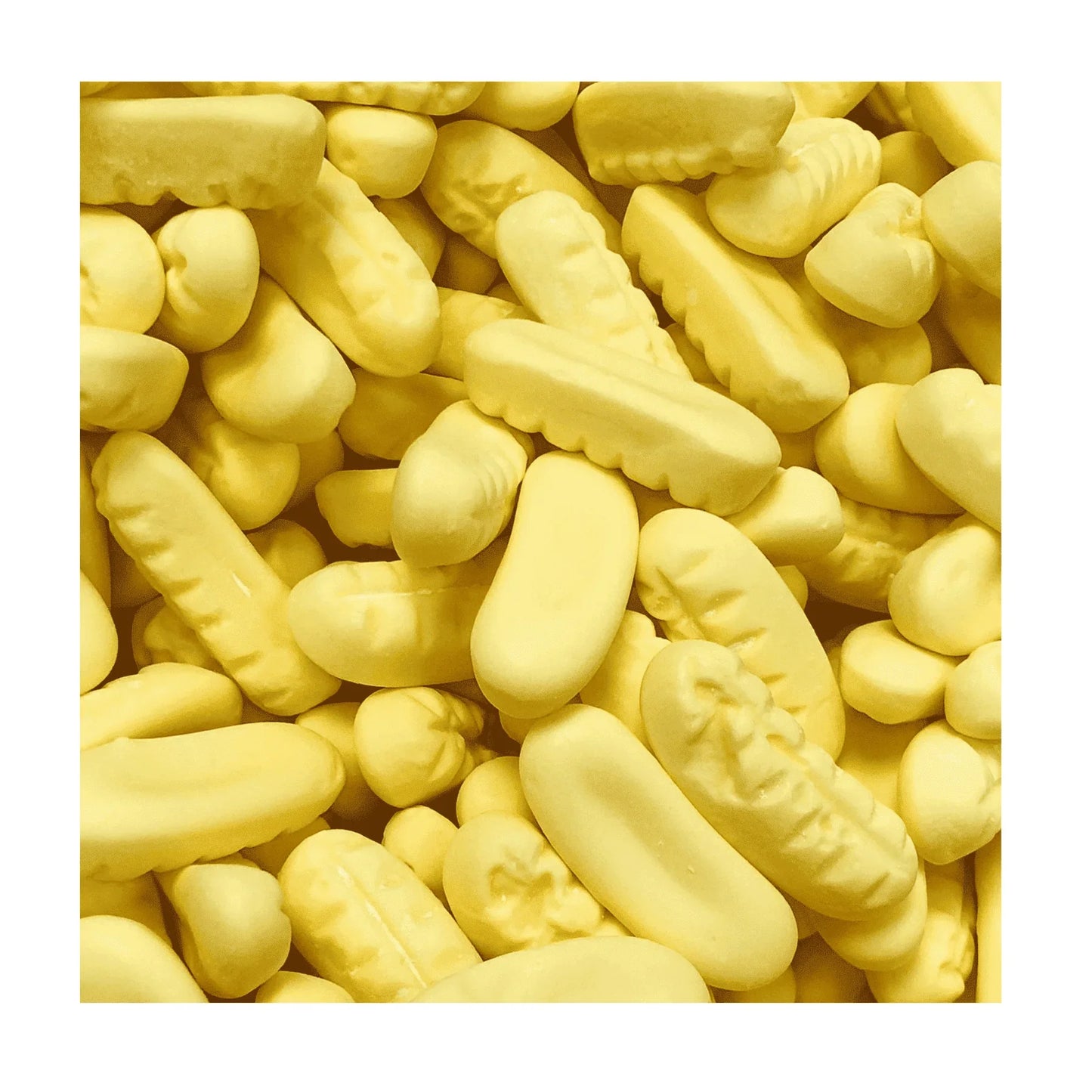 Mini foam bananas by Gummy Galaxy, colorful foam sweets resembling bananas, packaged in a 100-gram bag.